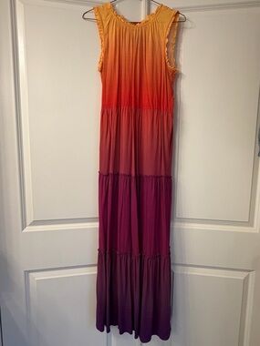 Matilda Jane Sunset Ombre Tiered Maxi Dress in Orange, Pink, Purple size XS